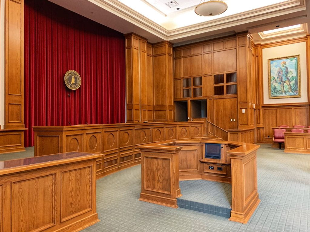 Wood paneled courtroom